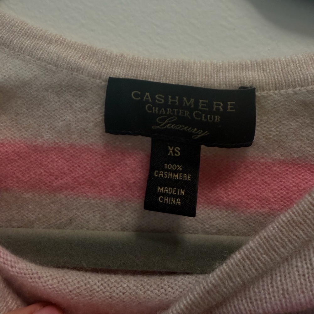 100% Cashmere Charter Club Striped Sweater – Pink & Red – XS - Picture 3 of 6